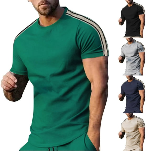 Hrsba Men's Crew Neck T Shirt Contrast Side Stripe Detail Short Sleeve Style Comfortable Tee for Casual Summer