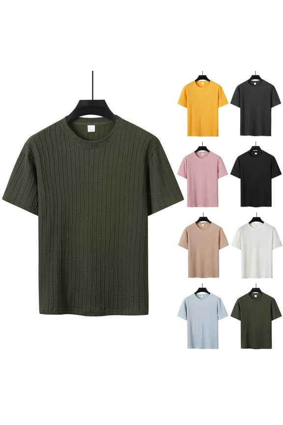 T Shirts for Men Solid Color Textured Woven Casual Short Sleeve Crew Neck Tee Shirt Fashion Everyday Wear Top for Men