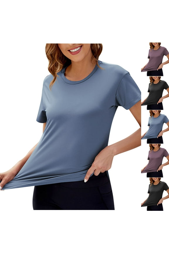 T Shirts for Women, Crew Neck Short Sleeve Solid Color Loose Pullover Casual T Shirts Summer Soft Breathable Lightweight Daily Tops