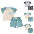 thumbnail image 1 of Hrsba Toddler Boy Outfits Summer Color Contrast Short Sleeve Top Soft Breathable Shorts Casual Lightweight 2 Piece Outfit for Little Boys, 1 of 5
