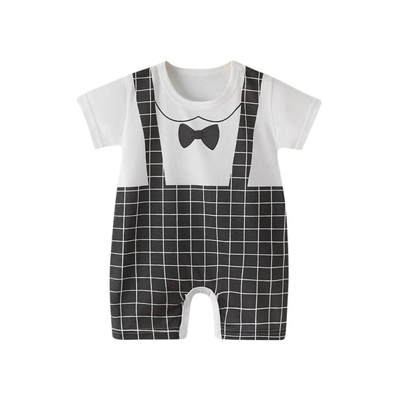 Hrsba Toddler Coverall,Unisex Infant Short Sleeve Crew Neck Print Button Romper 0-24M Airy Summer Casual Outfit