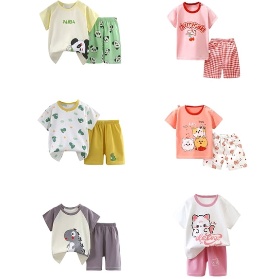 Hrsba Toddler Girl Outfits Print Round Neck Short Sleeve Comfort Casual Pant Suit