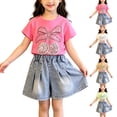 thumbnail image 1 of Hrsba Toddler Girl Outfits Short Sleeve Crew Neck Tee And Elastic Waist Denim Shorts Two Piece Set, 1 of 7