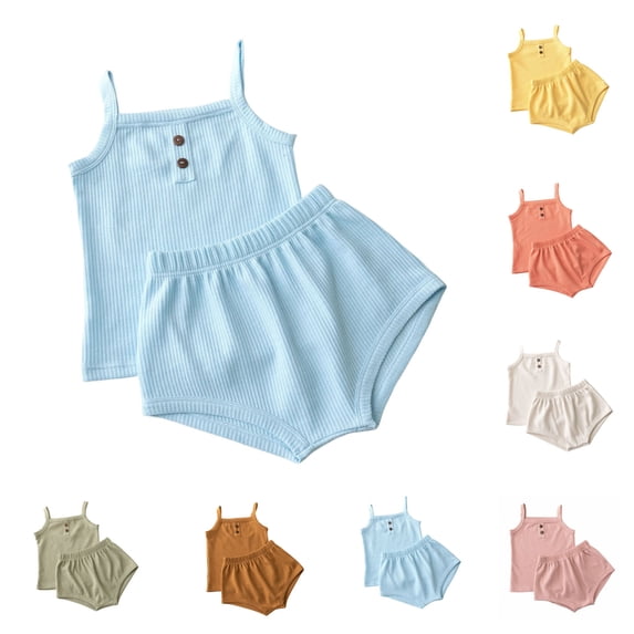Hrsba Toddler Girl Summer Set Solid Color Soft Knit Sleeveless Vest with Elastic Waist Pants Skin Friendly Basic Two Piece Outfits