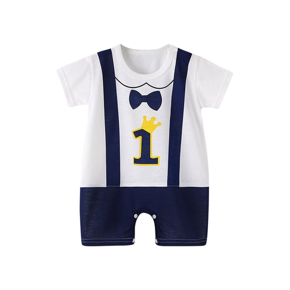 Hrsba Toddler Outfit,Unisex Newborn Short Sleeve Crew Neck Printed Button Romper 0-24M Comfort Daily Summer Wear