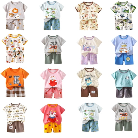 Hrsba Toddler Outfits Crew Neck Short Sleeve Tee And Shoulder Snap Detail And Elastic Waist Casual Shorts Two Piece Set