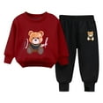 thumbnail image 1 of Hrsba Toddler Fall Pajamas Long Sleeve Crew Neck Bear Print Sweatshirt With Elastic Waist Pants 2 Piece Set for Boys and Girls 0 to 7 Years, 1 of 5