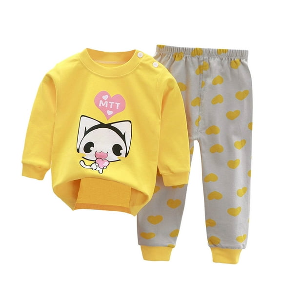 Hrsba Kids Outfit Set Long Sleeve Crew Neck Top and Elastic Waist Pants 2 Piece Set for Daily Wear Cool Season for 6 Months-10 Years