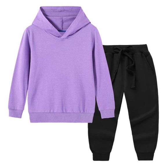 Hrsba Boys Girls Outfit 2 Piece Set Long Sleeve Hooded Color Solid Color Top and Joggers for Casual Wear Fall and Winter for 12 Months 11Years