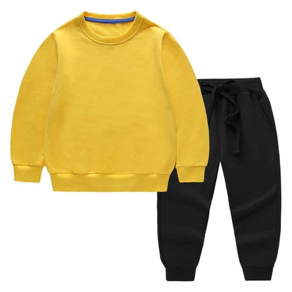 Hrsba Children's Set Solid Color 2 Piece Set Long Sleeve Top with Contrast Panels and Sweatpants Casual Outfit For Boys and Girls Sizes 12Months-11Years