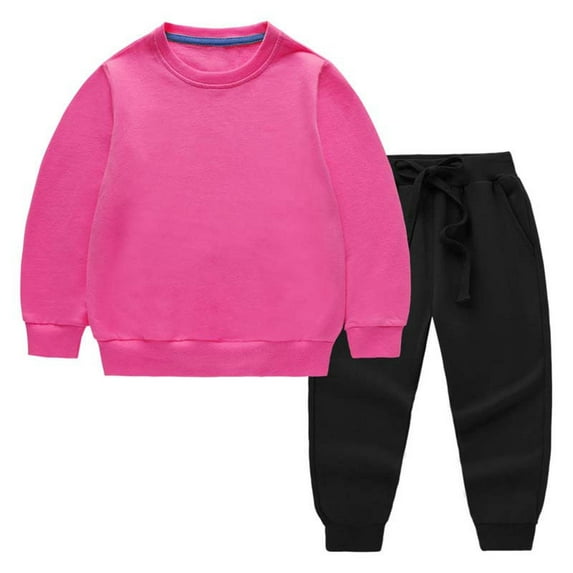 Hrsba Toddler Winter Casual Two-piece Outfit Sets, Boys and Girls' Two-piece Set Fashionable Casual Long Sleeve Top and Sweatpants Solid Color for Ages 12 Months-11 Years