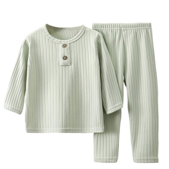 Hrsba Toddler Winter Casual Two-piece Outfit Sets, Children's Home Suit Set Boys And Girls Long Sleeve Round Neck Ribbed Velvet Pajama Set For 1-11 Years Old