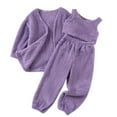 thumbnail image 1 of Hrsba Toddler Girl Set Long Sleeve Solid Color Fleece Cardigan Layered Top Top With Elastic Waist Cuffed Pants 3 Piece Set for 1 to 7 Years, 1 of 5