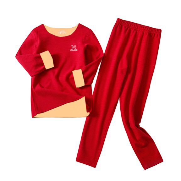 Hrsba Big Kids Boys Girls Thin Fleece Seamless Side Thermal Loungewear Set,Long Sleeve Top and Pants 2-Piece Kids outfit set