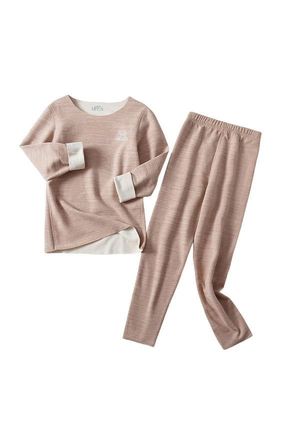 Toddler Thermal Base Layer Long Sleeve Crew Neck Top With Elastic Waist Pants Thin Fleece Seamless 2-Side for 2 to 16 Years
