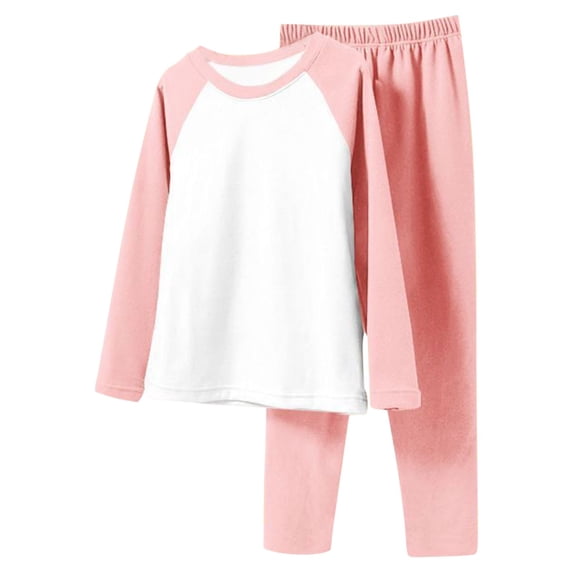 Hrsba Toddler Thermal Base Layer 2 Piece Color Long Sleeve Crew Neck Top Elastic Waist Pants Warm Home For Kids 0 to 12 Years