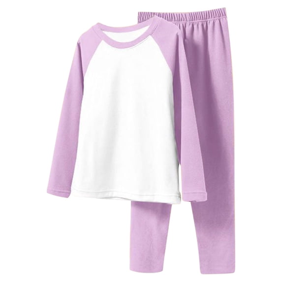 Hrsba Toddler Thermal Base Layer 2 Piece Color Long Sleeve Crew Neck Top Elastic Waist Pants Warm Home For Kids 0 to 12 Years