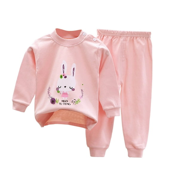 Hrsba Children's Outfit Set Long Sleeve Crew Neck Top and Elastic Waist Pants 2 Piece Set for Home Wear Cool Season for 6 Months-10 Years