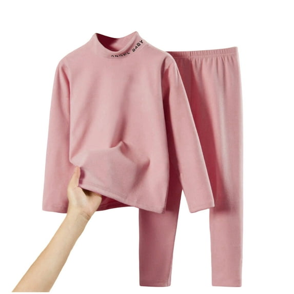 Hrsba Toddler Winter Casual Two-piece Outfit Sets,Children'sHomeSuitSetDouble-sidedBrushedFleeceMockNeckThermalUnderwearSetforKidsAges2-12Years