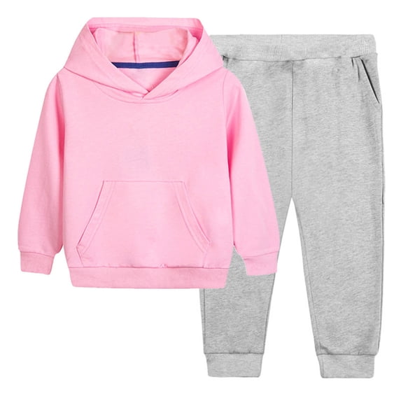 Hrsba Girls Set Boys and Girls Solid Color Long Sleeve Hooded Crew Neck Sweatshirt and Elastic Waist Cuffed Pants 2-Piece Sizes 2-12 Years