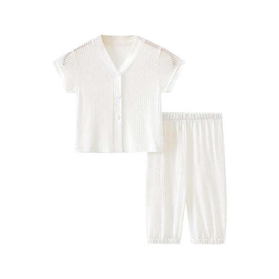Hrsba Toddler 2-Piece Set Boys and Girls Short Sleeve V Neck Button Cardigan Top Elastic Waist Pants Loungewear Sizes 3M-4Y