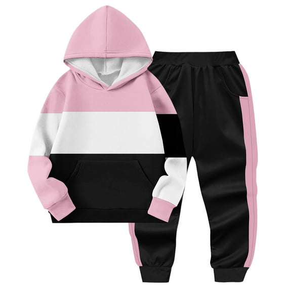 Hrsba Boys Girls Outfit 2 Piece Set Fall Long Sleeve Hooded Sweatshirt Pants For Kids 2 to 14 Years