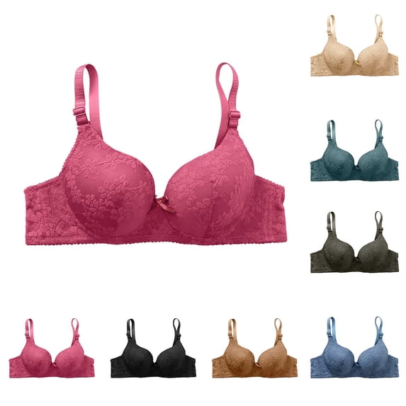 Hrsba Underwire Bra,Solid Color Lace Push Up Soft Breathable Fabric Gentle Support Regular Wear Intimates for Women