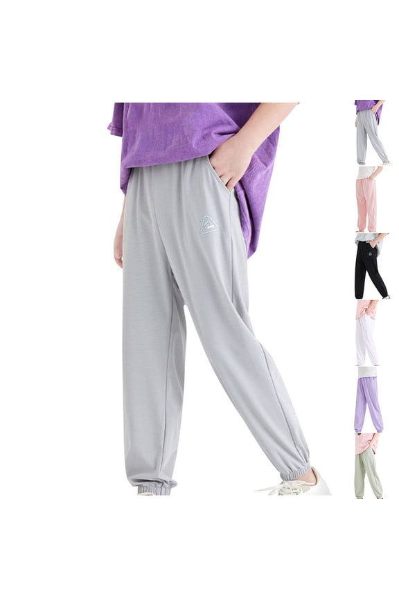 Unisex Kids Standard Friendly Long Pants Thin Light Weave Elastic Waist Kids Outdoor Pants for Comfortable Daily Physical Outer Activities