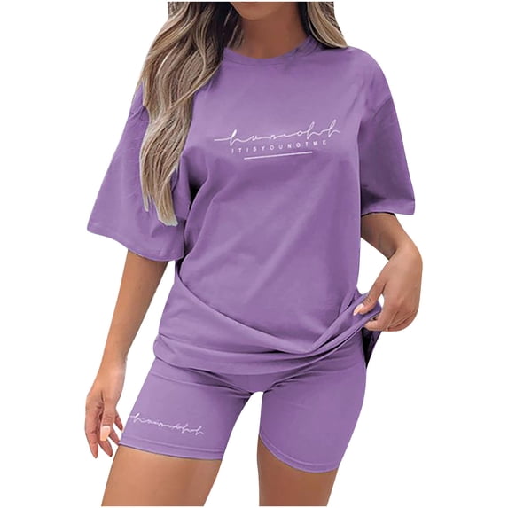 Hrsba Vacation Set for Women,Stylish Casual Summer Print Short Sleeve Crew Neck Top with Shorts 2 Piece Outfits