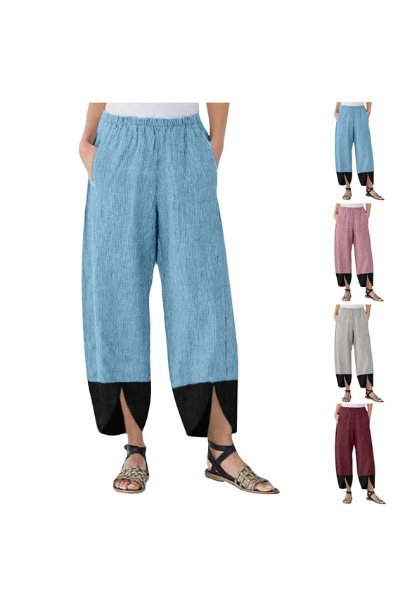 Wide Leg Pants for Women,Solid Color Patchwork Corduroy Full Length Casual Summer Lightweight Daily Wear Trousers，XXL