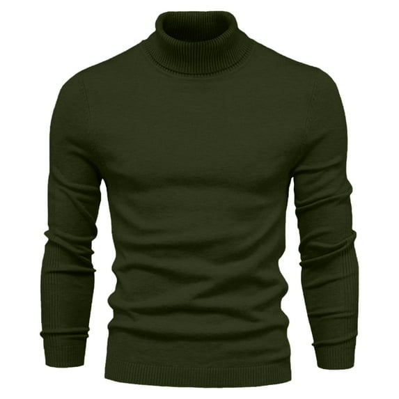 Hrsba Winter Sweaters for Men Turtleneck Long Sleeve Solid Color Loose Knit Pullover Warm Base Layer Sweater for Men Casual for Fall Winter