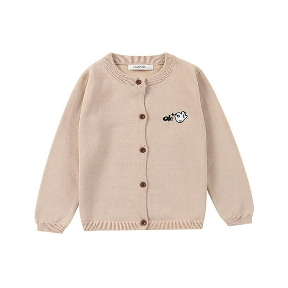 Hrsba Winter Warm Fleece-lined Jacket For Kids 12-Months-8 Years Kids Unisex Long Sleeve Knit Cardigan Round Neck Sweater With Print