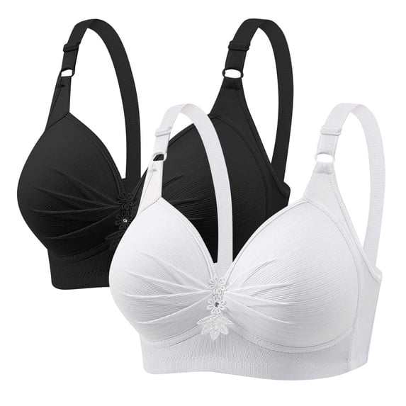 Hrsba Wireless Bras for Women,2 Pack No Underwire Push Up Bra Black White Comfortable Breathable Contoured Support Everyday Bras for Ladies
