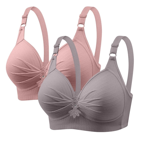 Hrsba Wireless Bras for Women,2 Pack No Underwire Push Up Bra Dusty Rose Light Gray Comfortable Breathable Contoured Support Everyday Bras for Ladies