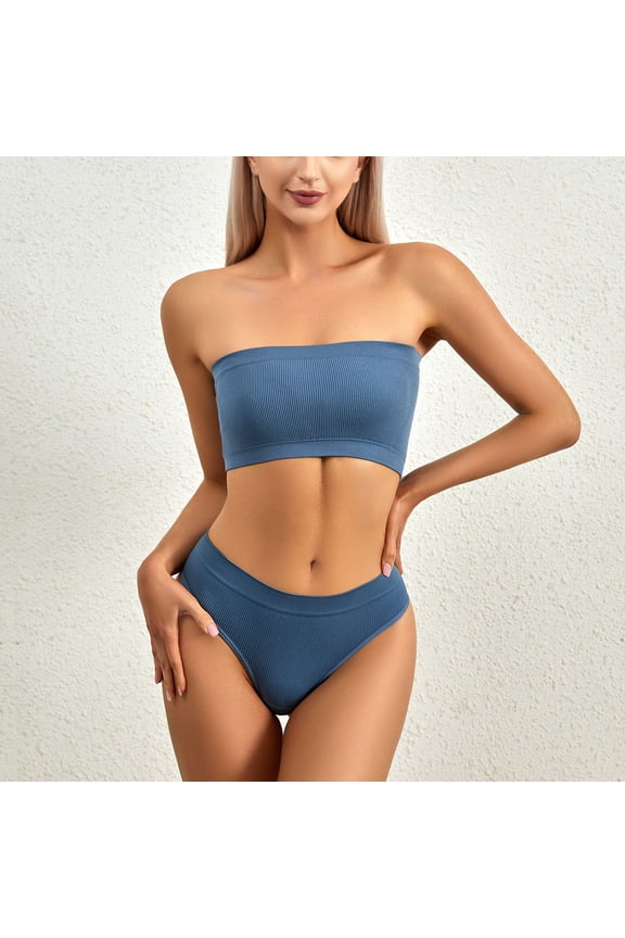 Wireless Bras for Women,Seamless Push Up Bandeau Bra and Panty Set Breathable Contoured Support Comfortable Bras for Ladies
