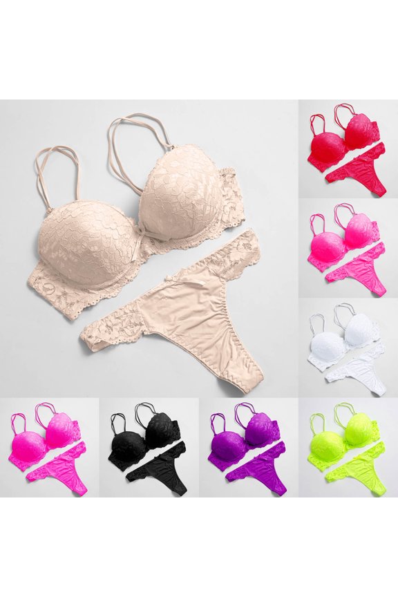 Women 2 Tone Underwire Bra with Thong Light Padding Soft Material