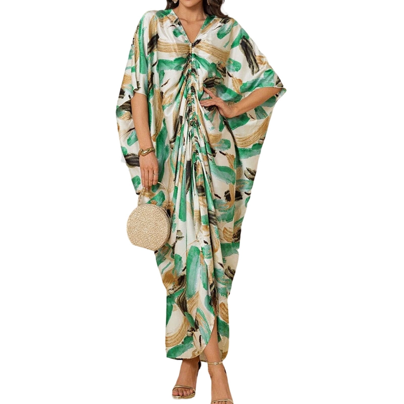 Hrsba Women Plus Size Satin Drawstring Long Dress Open Front Beach ...