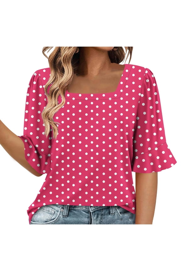 Women Scalloped Collar 5-Sleeve Round Mark Casual Fashion Top for Daily Wear