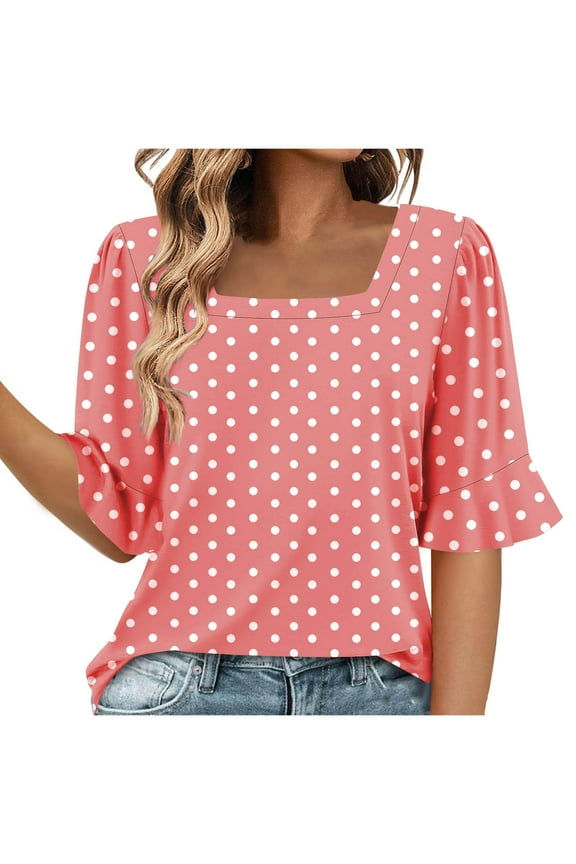 Women Scalloped Collar 5-Sleeve Round Mark Casual Fashion Top for Daily Wear