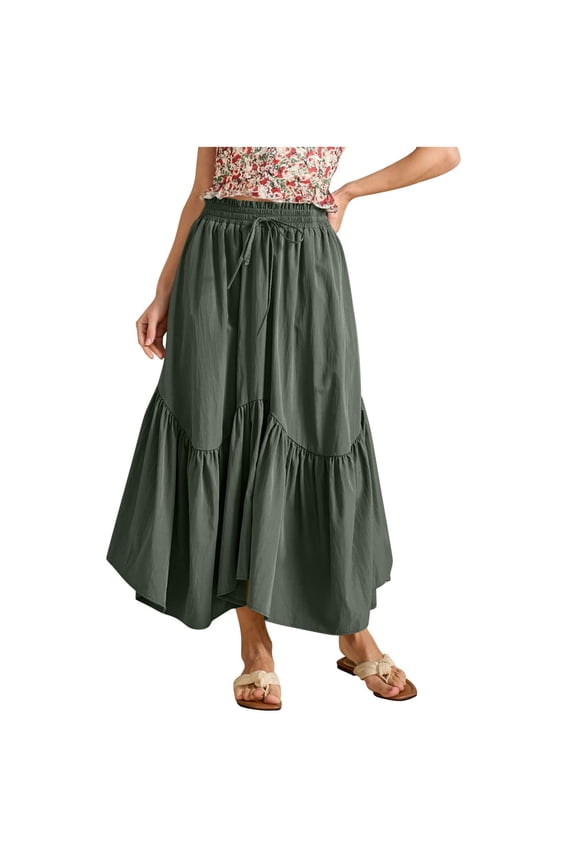 Womens Irregular Hem Skirts,Solid Color Elastic Waist Drawstring Pocket Ruched Asymmetrical Cut Womens Skirt