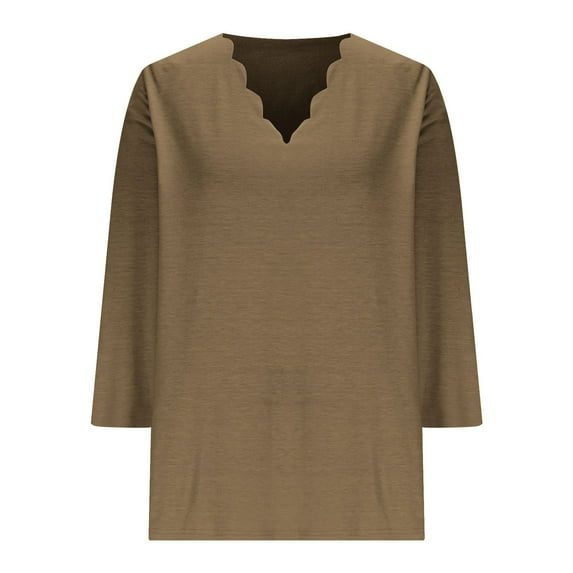 Hrsba Women V Neck 3/4 Sleeve Solid Color Pullover for Summer Elegant Wear