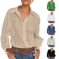 thumbnail image 1 of Hrsba Women V Neck Long Sleeve Collared Cardigan Shirt with Hollow Panels and Buttons for Daily Wear, 1 of 9