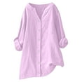 thumbnail image 1 of Hrsba Women V Neck Long Sleeve Shirt with Linen Like Fabric Buttons and Pocket for Casual Wear, 1 of 5