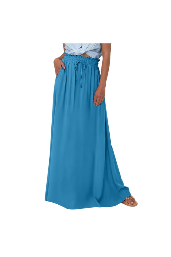 Women's Casual Long Sleeve Dresses, Women Dresses Solid Color High Waist Bohemian Dress With Floral Pockets Wide Leg Casual Beach Style Loose For Young Adult Fall