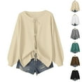 thumbnail image 1 of Hrsba Women's Casual Long Sleeve Sweatshirt Long Sleeved Round Neck Top/shirt Solid Color Lightweight Round Neck Top with Drawstring, 1 of 5