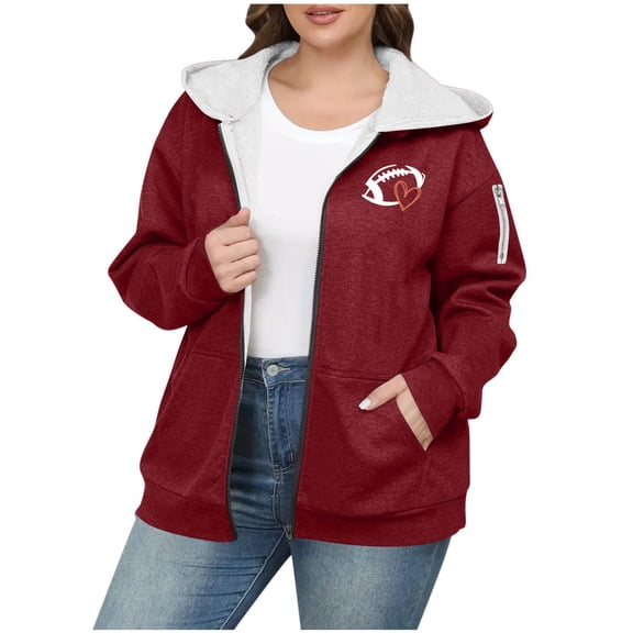 Hrsba Womens Winter Full Zipper Hooded Puffer Jacket,Coats for Women Solid Color Plus Size Zip Up Long Sleeve Hooded Fleece Lined Thickened Sweatshirt with Drop Shoulders