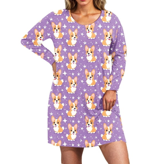 Hrsba Women's Nightgowns,Crew Neck Star Eyelash Print Sleeveless Spaghetti Strap Wave Cropped Sleep Dress for Ladies Daily Rest