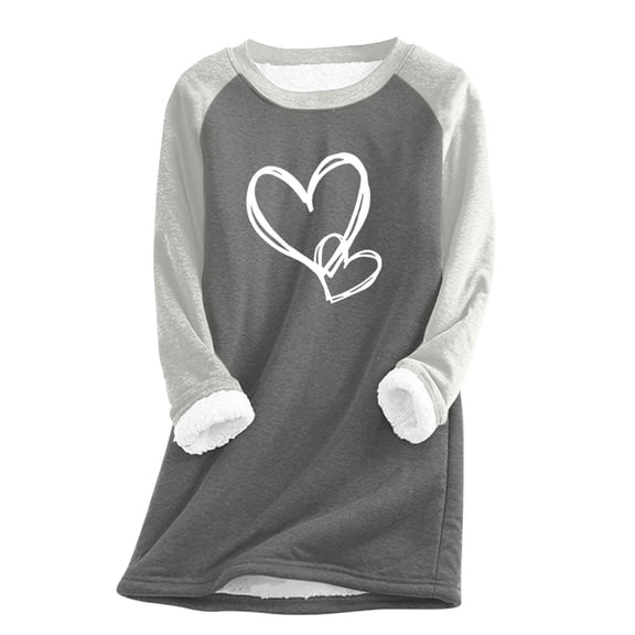 Hrsba Women's Oversized Casual Tops, Fall Tops for Women Long Sleeve Warm Fleece Top with Heart Color Block Fall Sweaters for Women