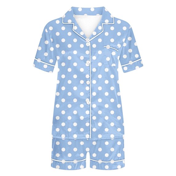 Hrsba Casual Print Pajama Set for Women Lapel Pocket Short Sleeve Top and Shorts Soft Summer Sleepwear Pjs Set