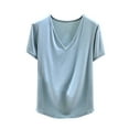 thumbnail image 1 of Hrsba Women's Pajama Tops,Solid Color V Neck Short Sleeve Loose Short Length Soft Breathable Sleep Shirt, 1 of 5